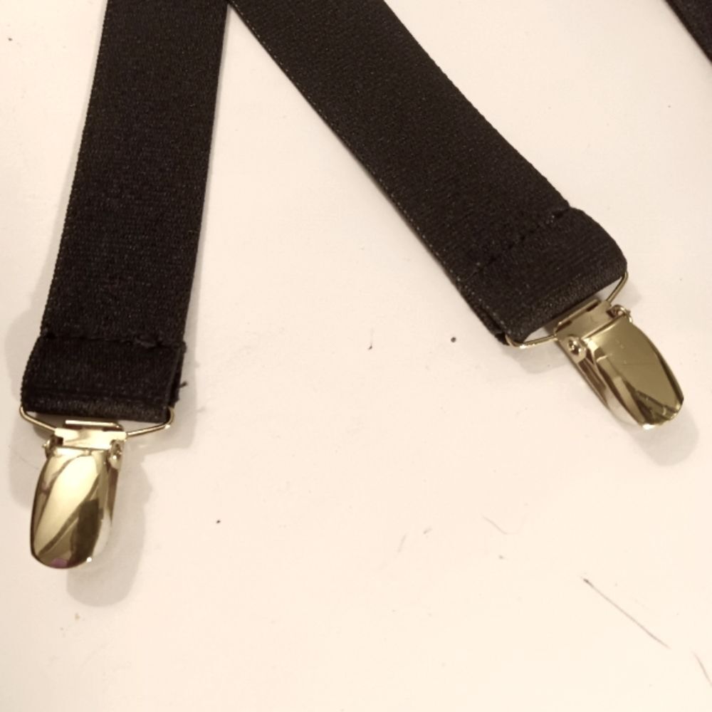 Black Elastic Adjustable X Suspenders With Gold Hardware - Picture 2 of 4